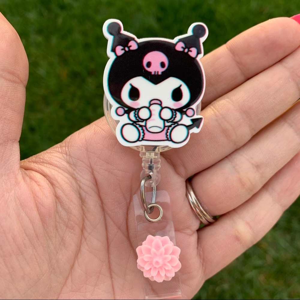 Sanrio Kuromi  Pink with a Baby Bottle Retractable Badge Holder